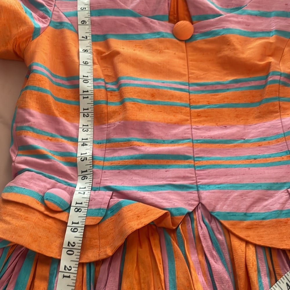 - Pia Rucci Silk Dress Stripe Short Sleeve Drop waist Size 14 - Picture 8 of 11